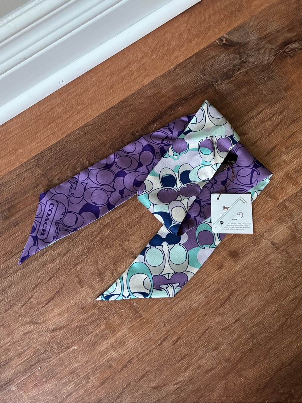 Coach Silk Kyra Y2K Purple Blue Multicolor Scarf Bag Scarf NWT